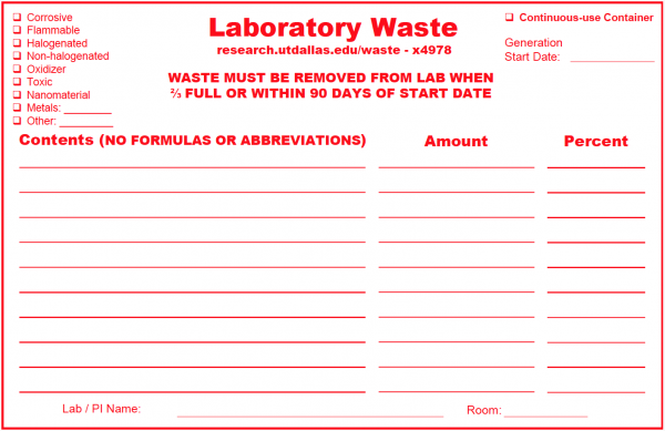 example of laboratory waste label