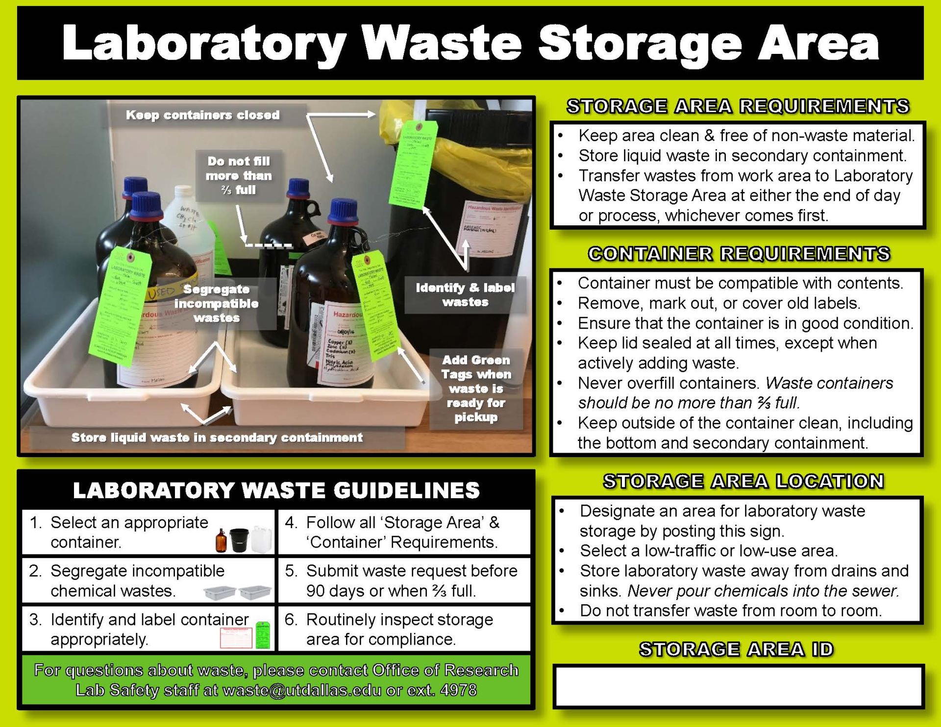 sample label of a laboratory waste storage area